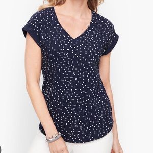 Talbots Navy V-Neck Star Print Tee